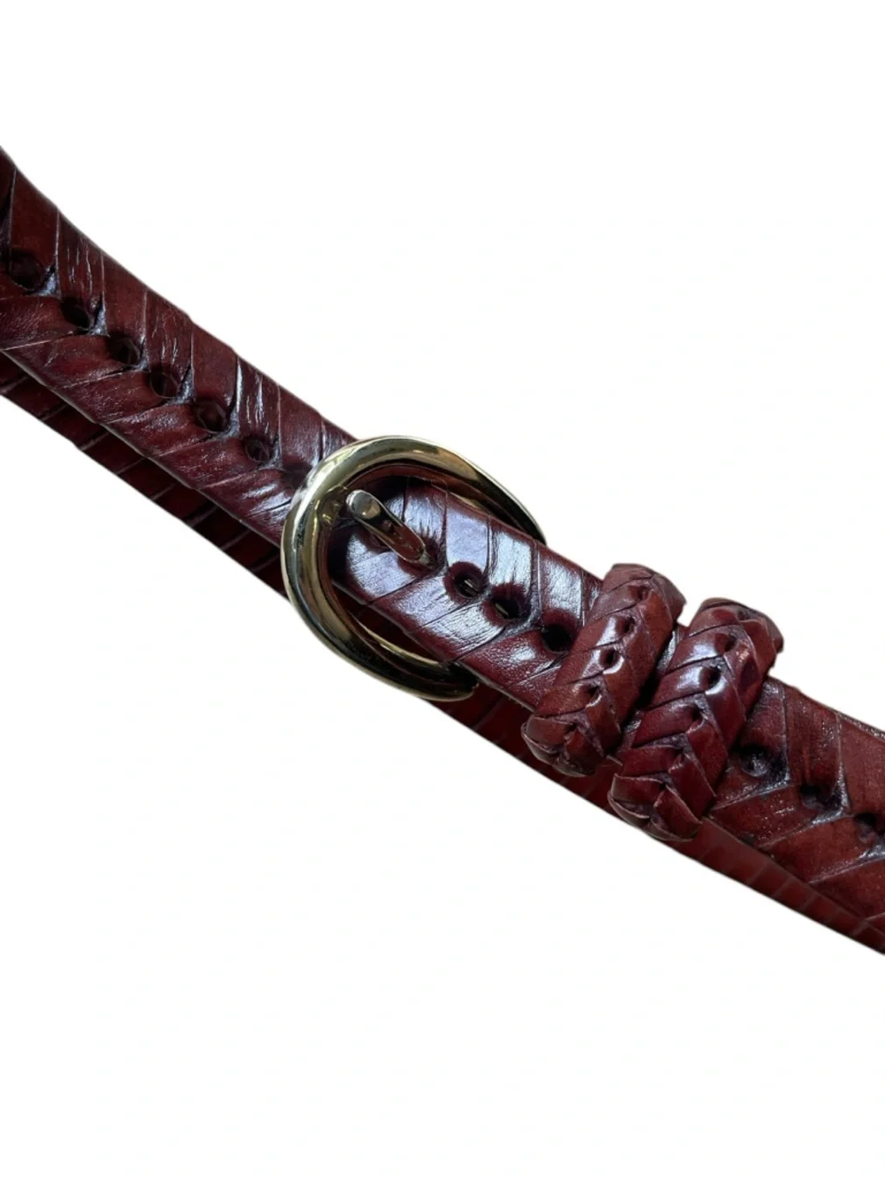 VTG Brown BRAIDED 100% LEATHER BELT Herringbone Wrap Stitch Sz 38 Mens Brown